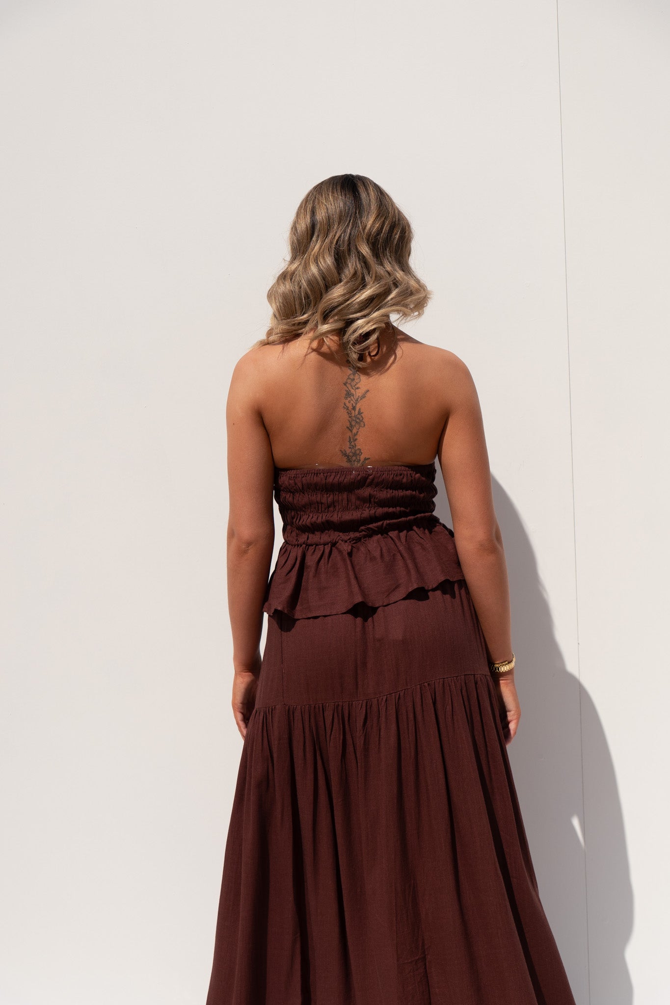 Caitlyn Linen Mix Two Piece In Chocolate