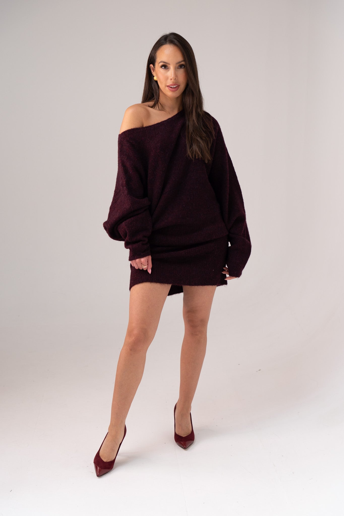 Caitlyn Longline Jumper In Burgundy