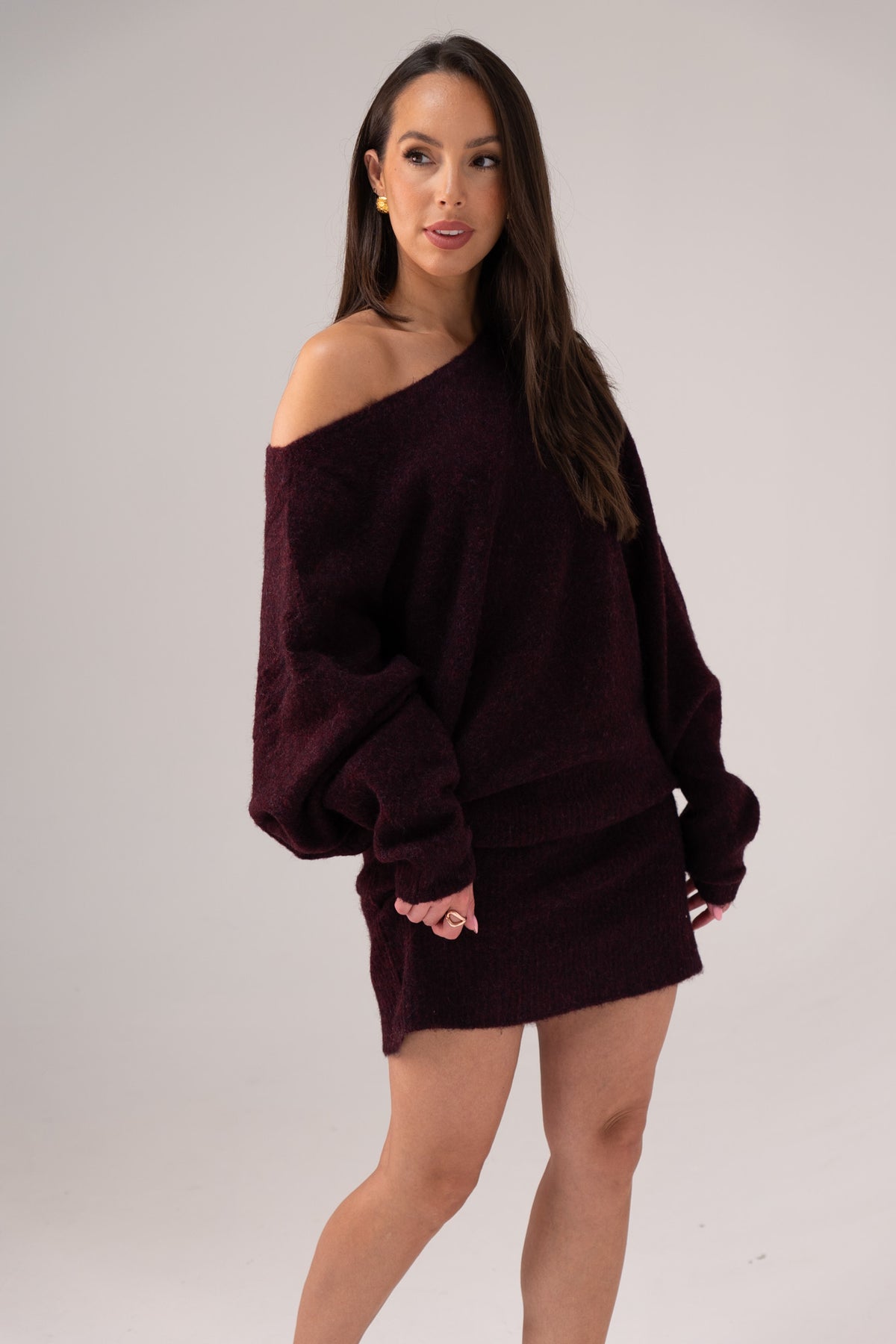 Caitlyn Longline Jumper In Burgundy