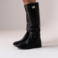 Cathy Faux Leather Flat Boot In Black