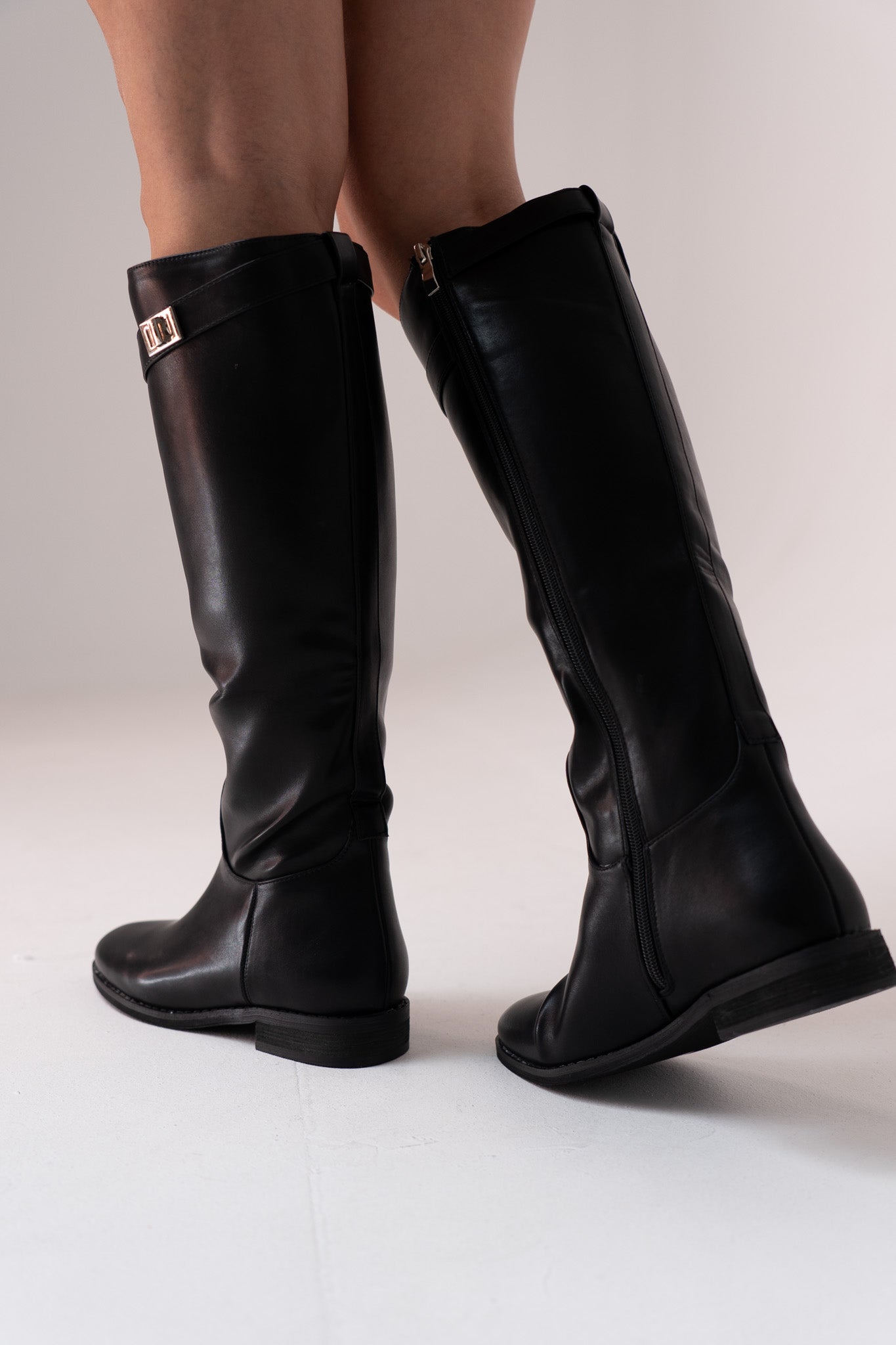 Cathy Faux Leather Flat Boot In Black