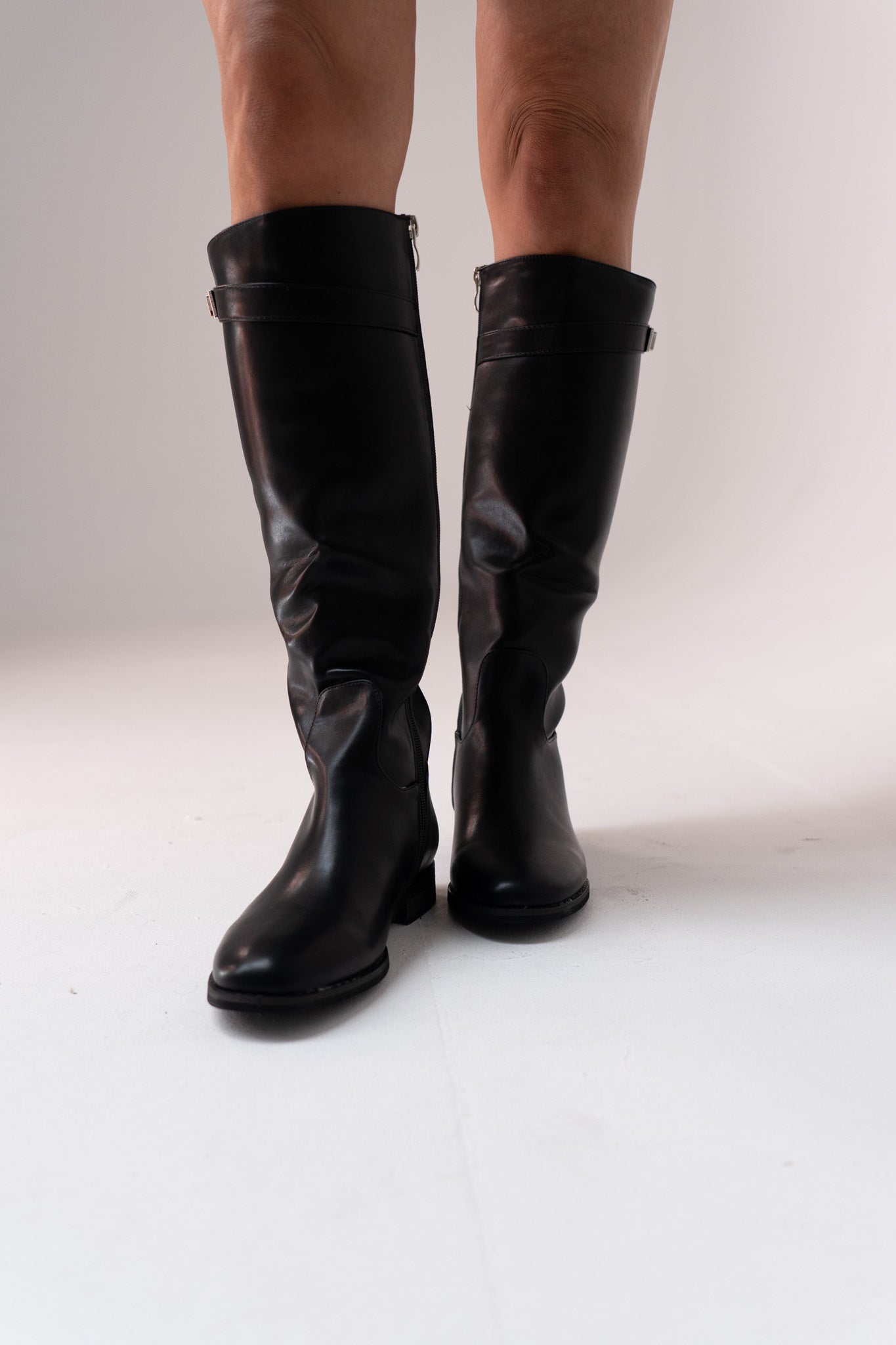 Cathy Faux Leather Flat Boot In Black