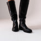 Cathy Faux Leather Flat Boot In Black