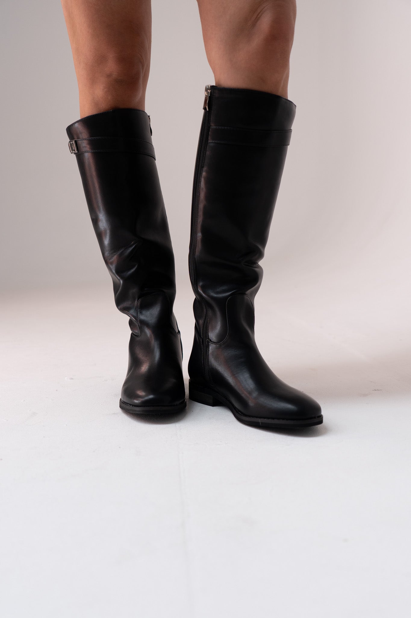 Cathy Faux Leather Flat Boot In Black