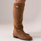 Cathy Faux Suede Flat Boot In Camel
