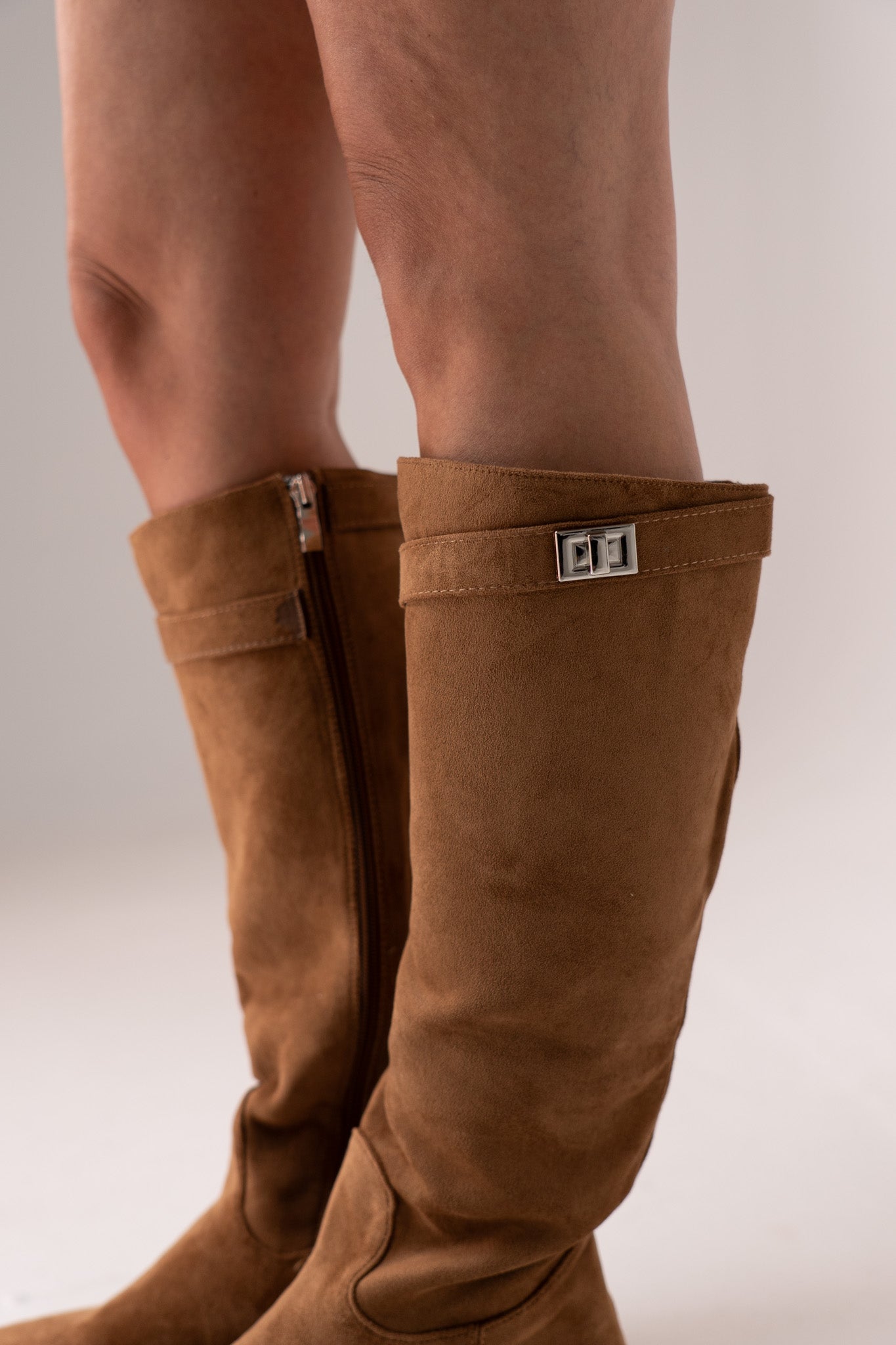 Cathy Faux Suede Flat Boot In Camel