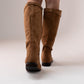 Cathy Faux Suede Flat Boot In Camel