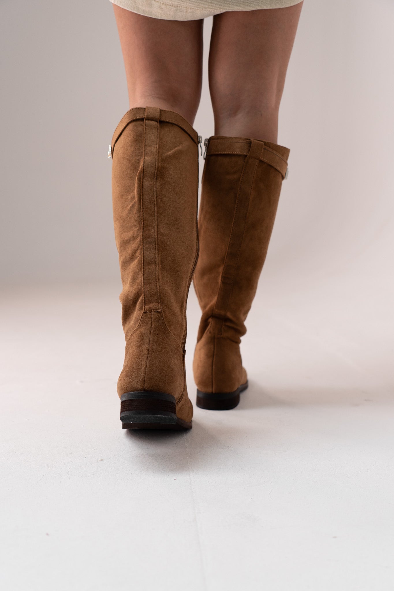 Cathy Faux Suede Flat Boot In Camel