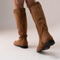 Cathy Faux Suede Flat Boot In Camel