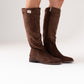 Cathy Faux Suede Flat Boot In Chocolate