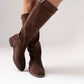Cathy Faux Suede Flat Boot In Chocolate