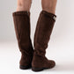 Cathy Faux Suede Flat Boot In Chocolate