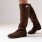 Cathy Faux Suede Flat Boot In Chocolate