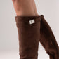 Cathy Faux Suede Flat Boot In Chocolate