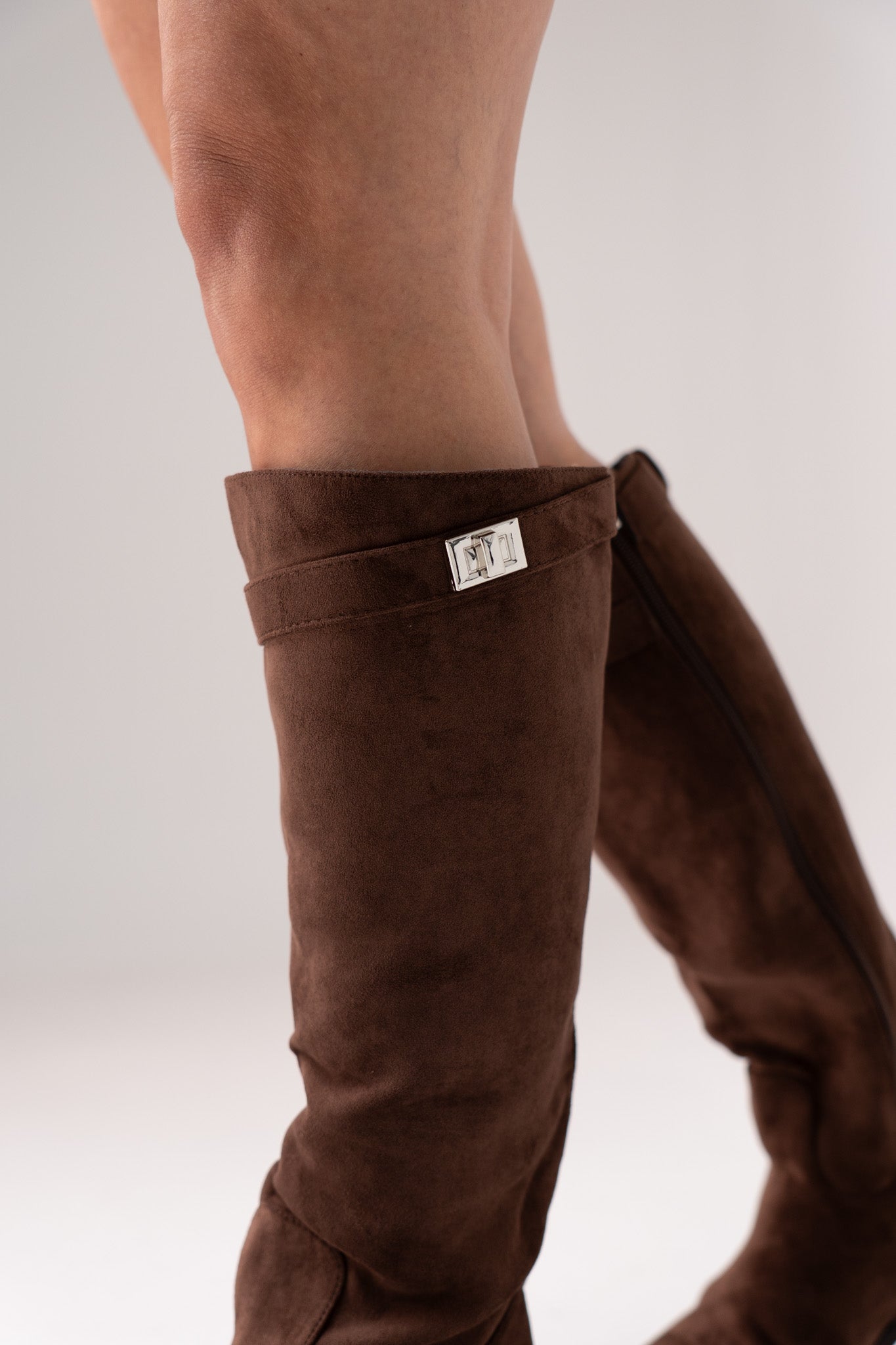 Cathy Faux Suede Flat Boot In Chocolate