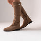 Cathy Faux Suede Flat Boot In Taupe