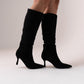 Cathy Faux Suede Heeled Boot In Black