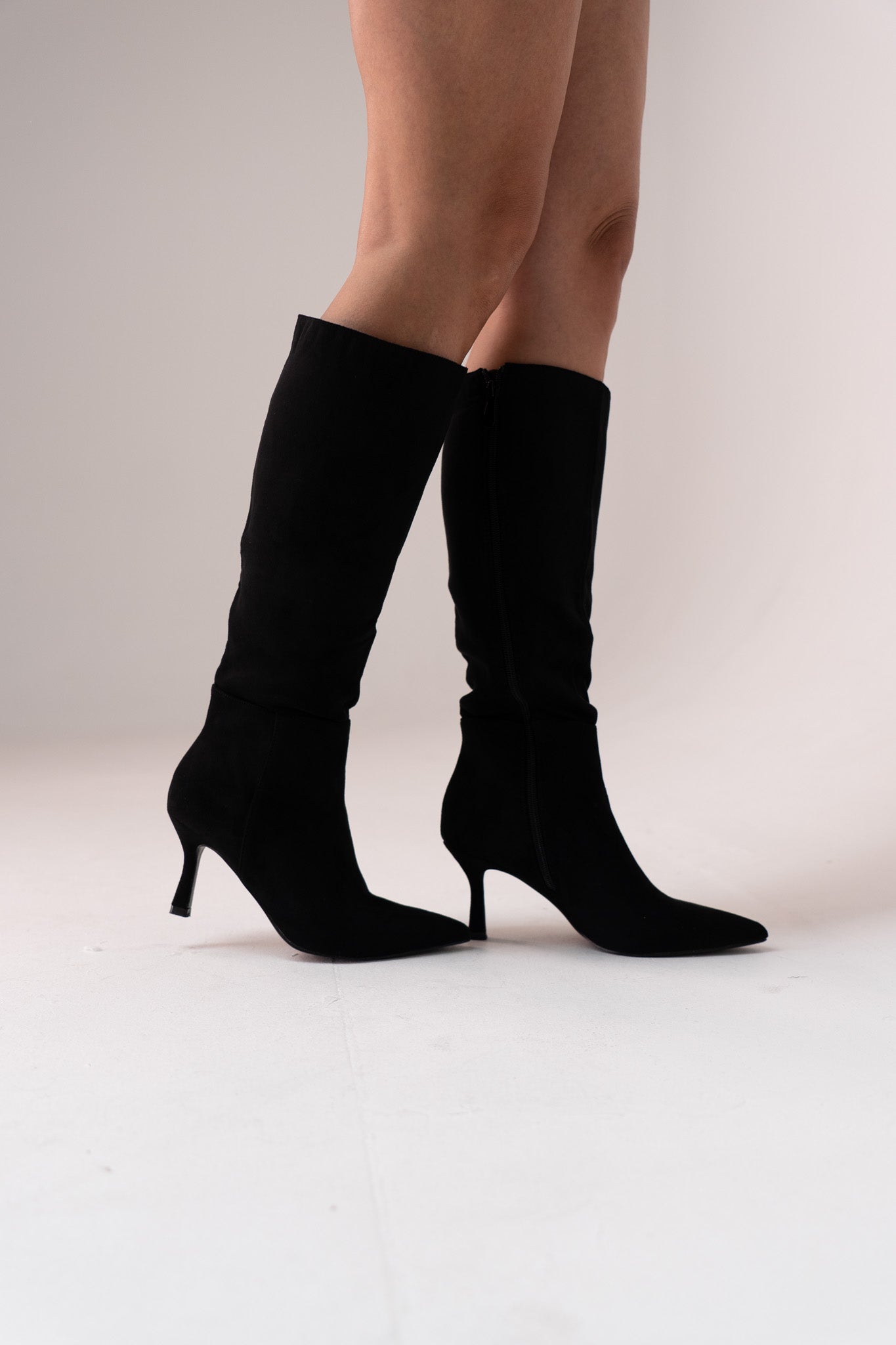 Cathy Faux Suede Heeled Boot In Black
