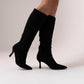 Cathy Faux Suede Heeled Boot In Black