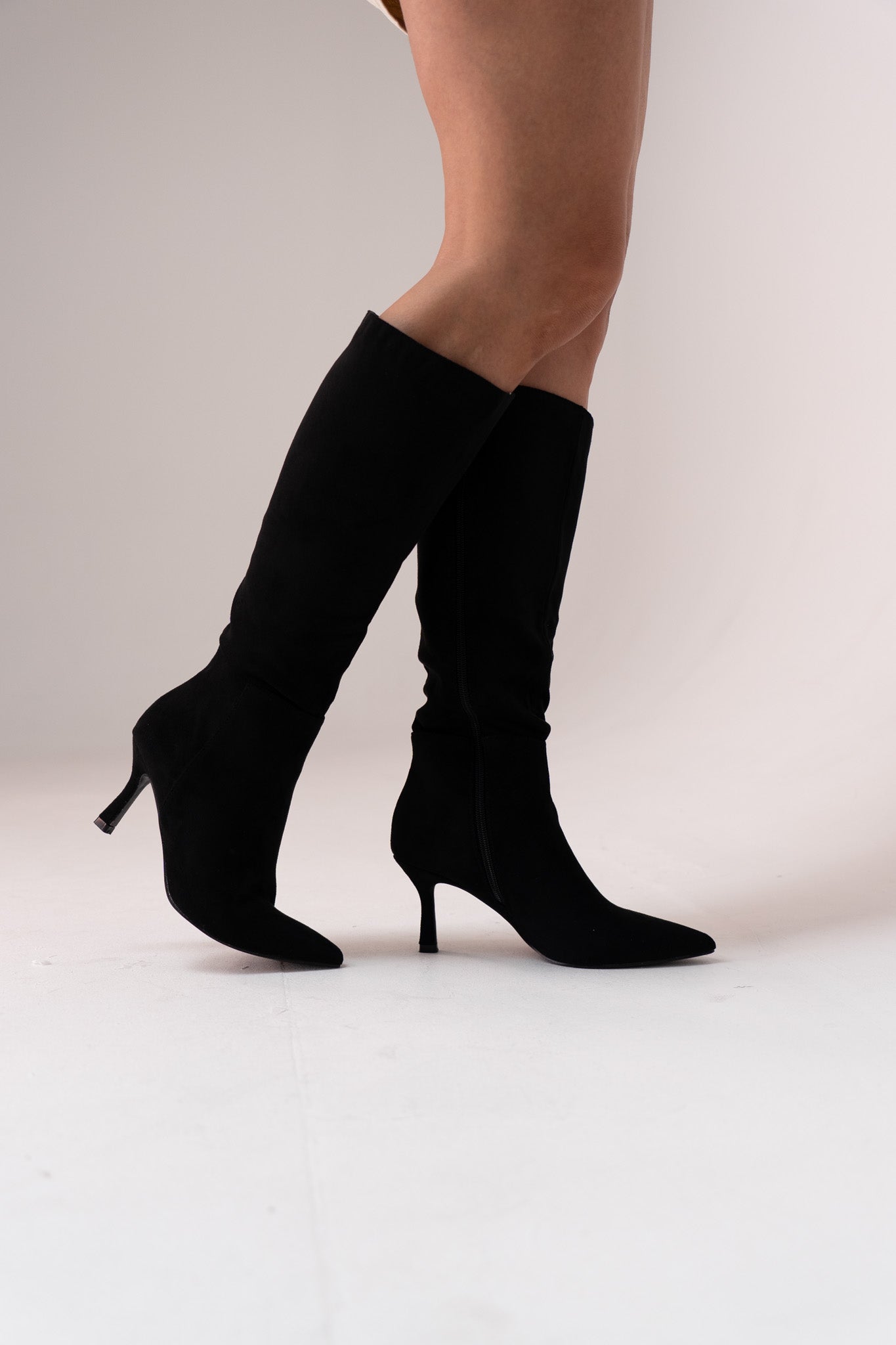 Cathy Faux Suede Heeled Boot In Black