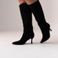 Cathy Faux Suede Heeled Boot In Black