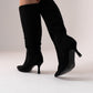 Cathy Faux Suede Heeled Boot In Black