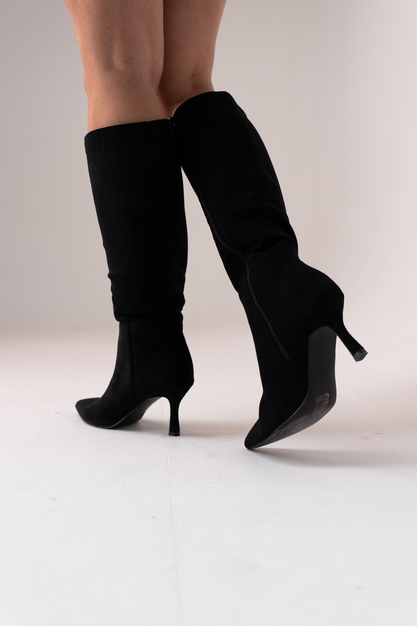 Cathy Faux Suede Heeled Boot In Black