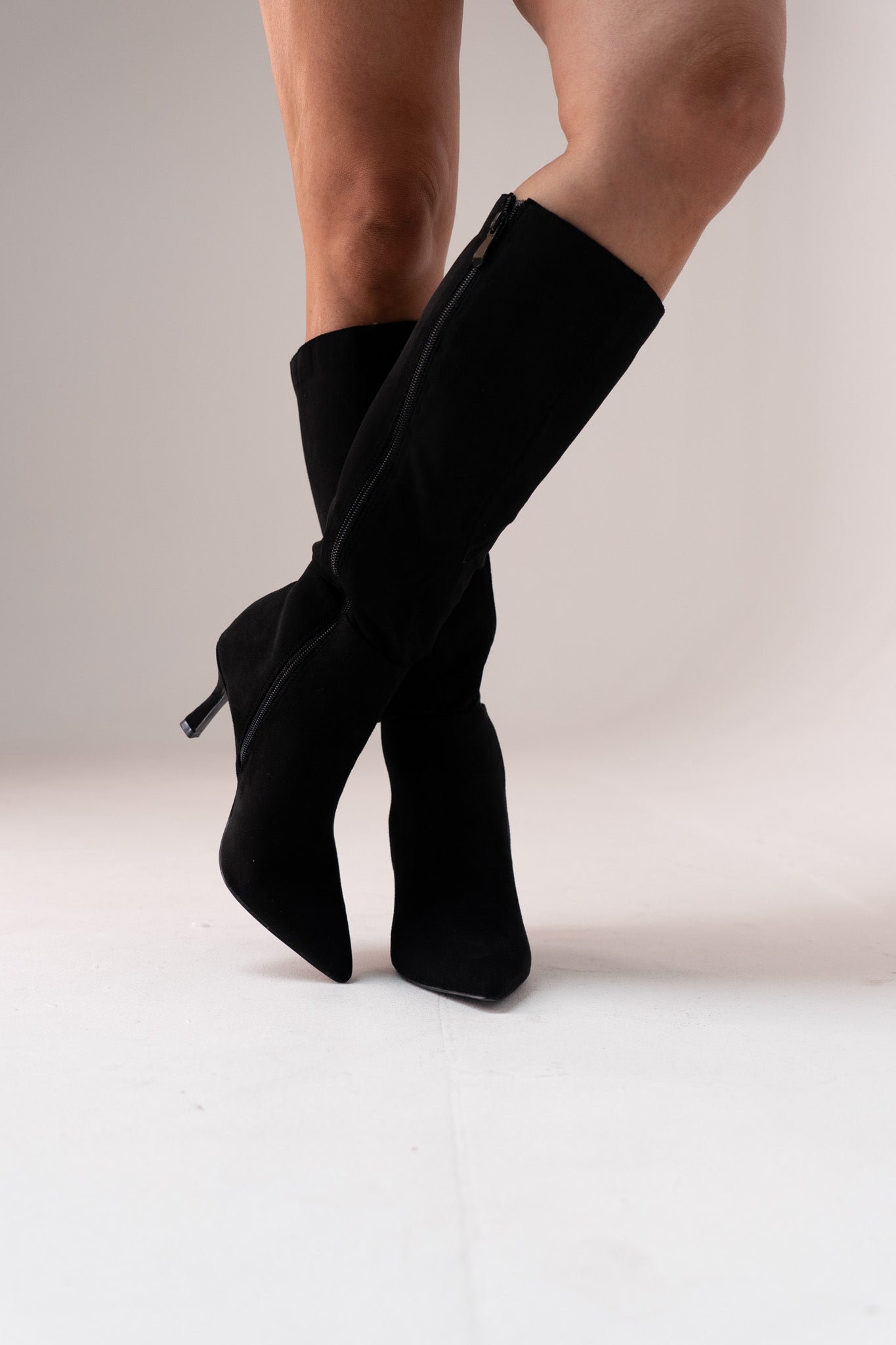 Cathy Faux Suede Heeled Boot In Black