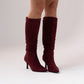 Cathy Faux Suede Heeled Boot In Bordeaux
