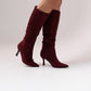 Cathy Faux Suede Heeled Boot In Bordeaux