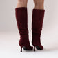Cathy Faux Suede Heeled Boot In Bordeaux
