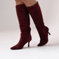 Cathy Faux Suede Heeled Boot In Bordeaux