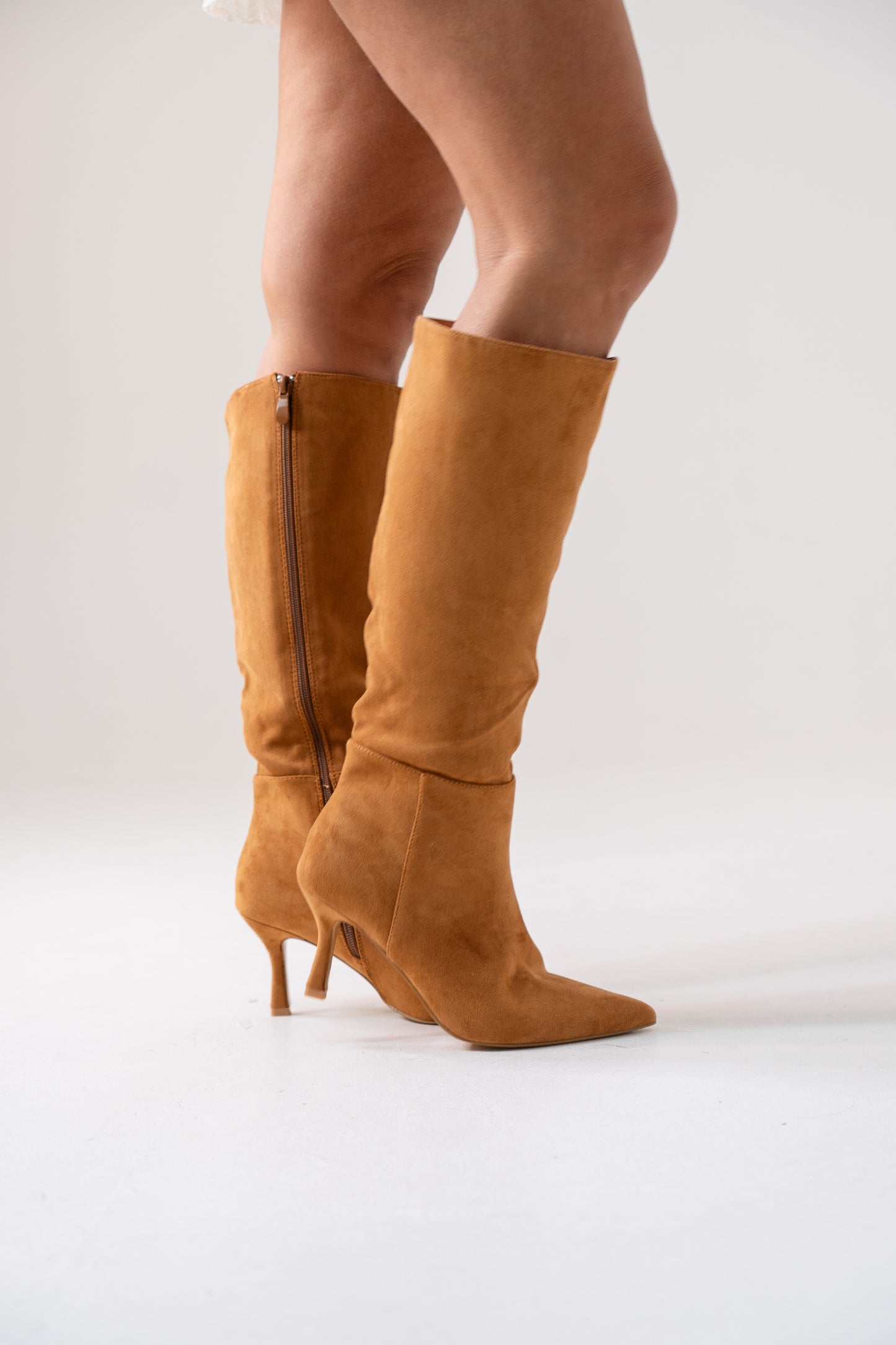 Cathy Faux Suede Heeled Boot In Camel