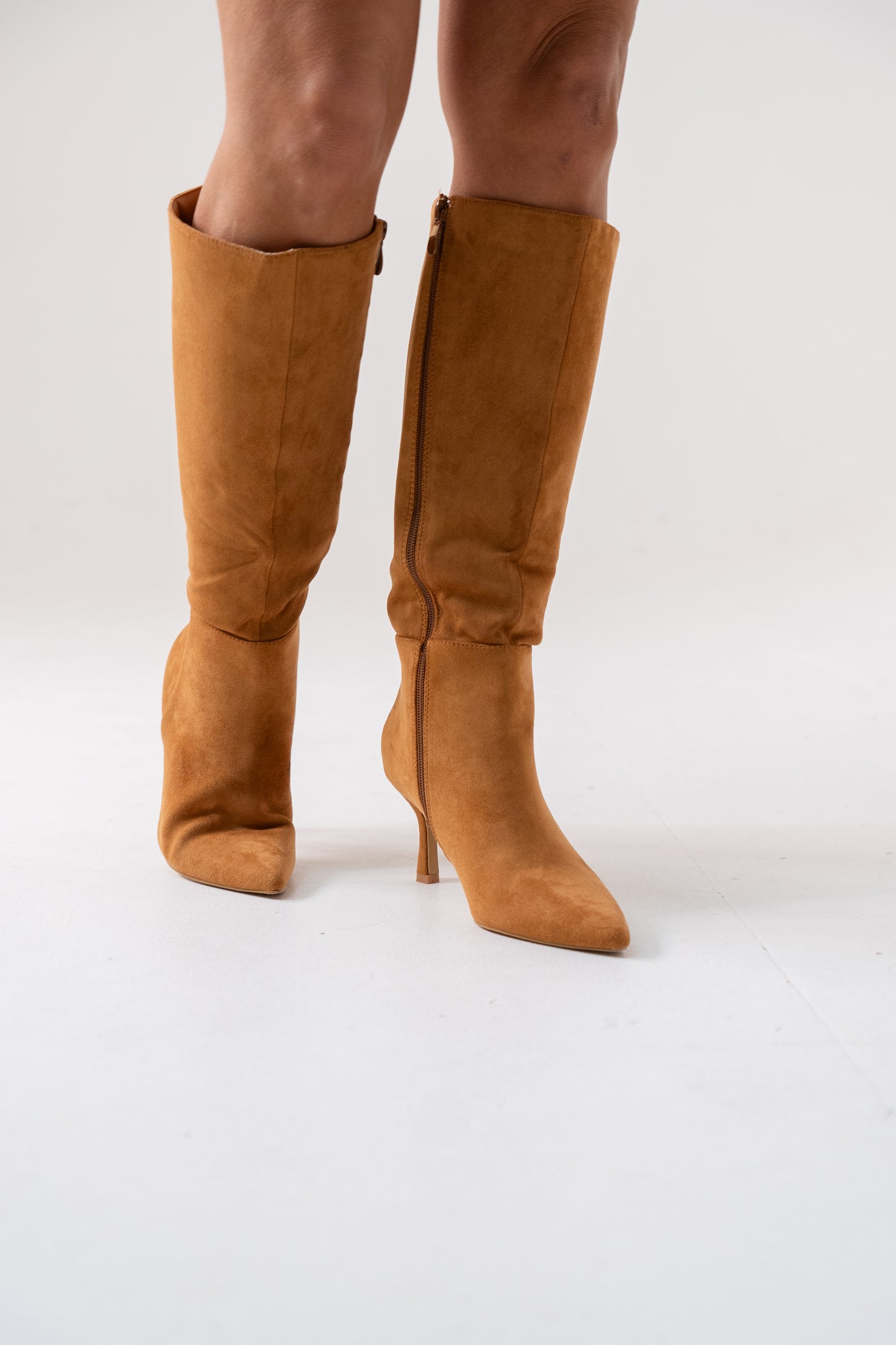 Cathy Faux Suede Heeled Boot In Camel