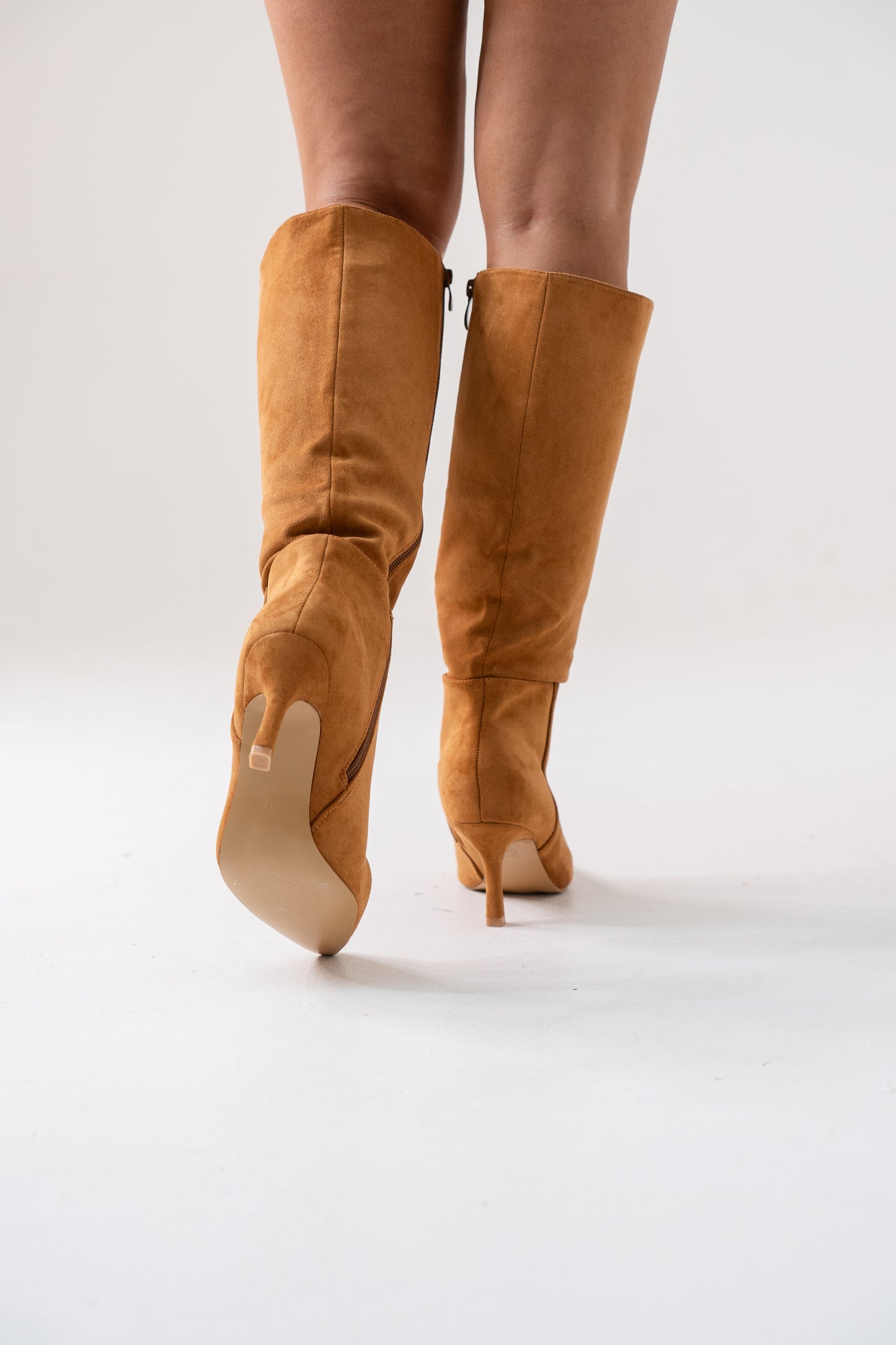 Cathy Faux Suede Heeled Boot In Camel