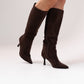 Cathy Faux Suede Heeled Boot In Chocolate