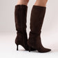 Cathy Faux Suede Heeled Boot In Chocolate