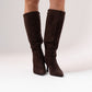 Cathy Faux Suede Heeled Boot In Chocolate