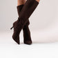 Cathy Faux Suede Heeled Boot In Chocolate