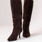 Cathy Faux Suede Heeled Boot In Chocolate