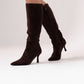 Cathy Faux Suede Heeled Boot In Chocolate