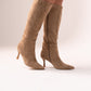 Cathy Faux Suede Heeled Boot In Taupe