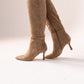Cathy Faux Suede Heeled Boot In Taupe
