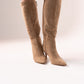 Cathy Faux Suede Heeled Boot In Taupe