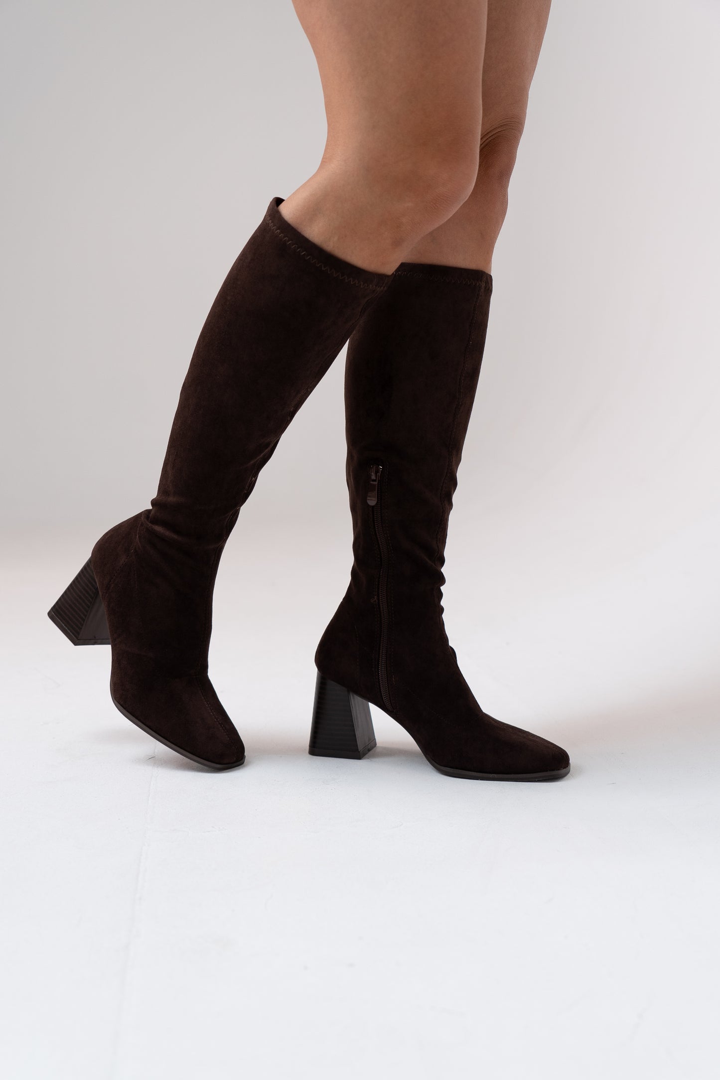 Cathy Faux Suede Knee Boot In Chocolate
