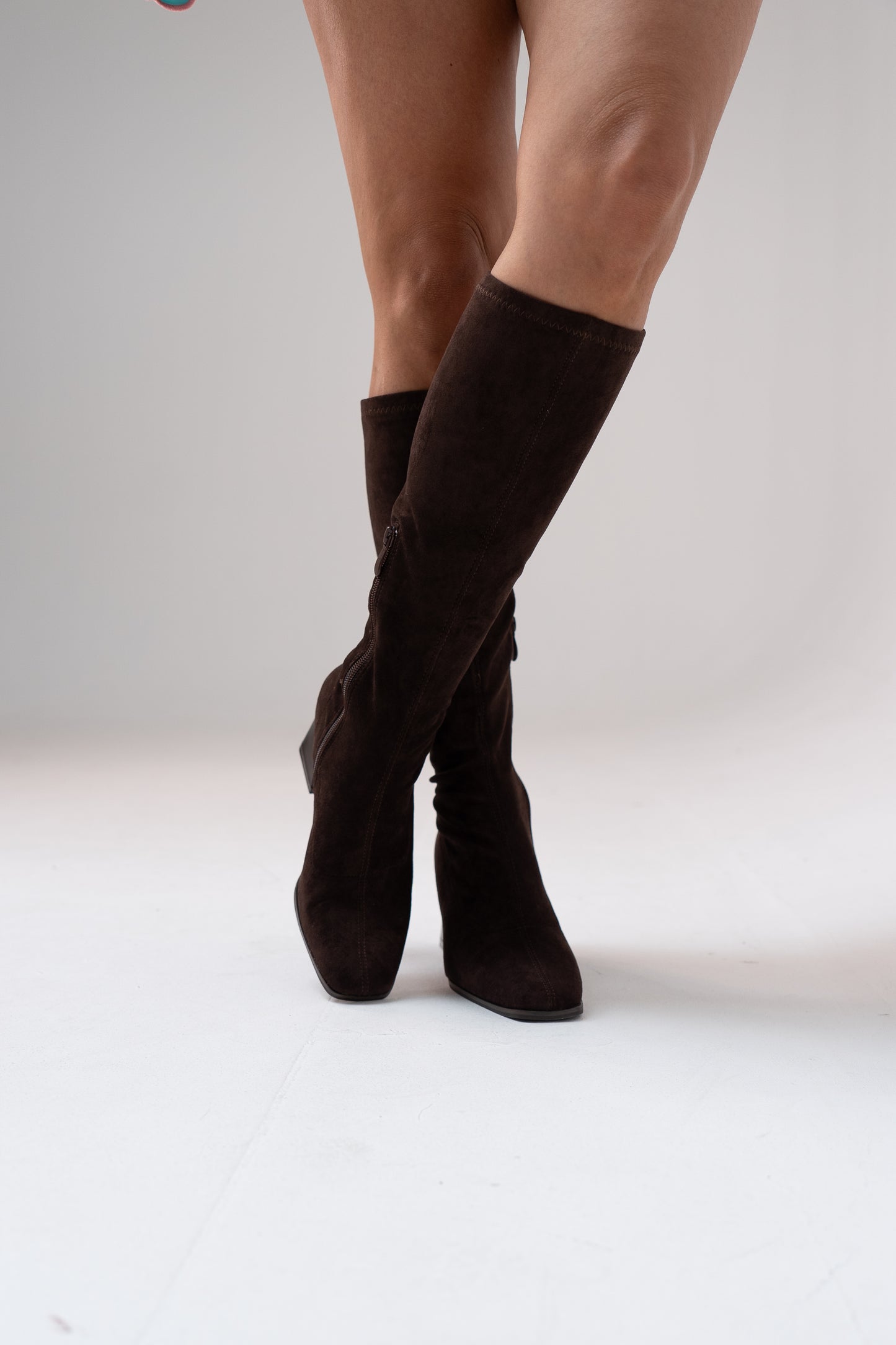 Cathy Faux Suede Knee Boot In Chocolate