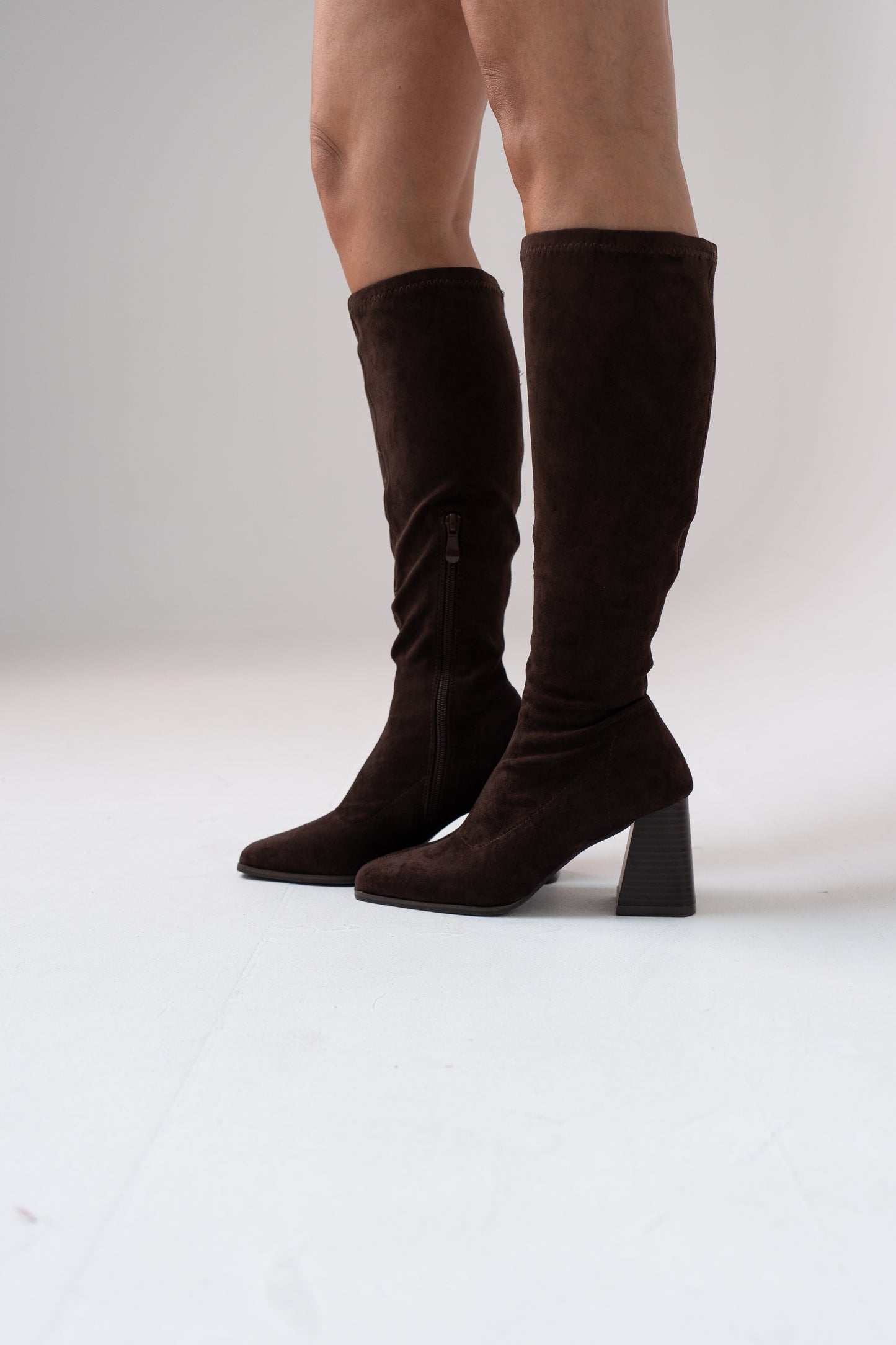 Cathy Faux Suede Knee Boot In Chocolate
