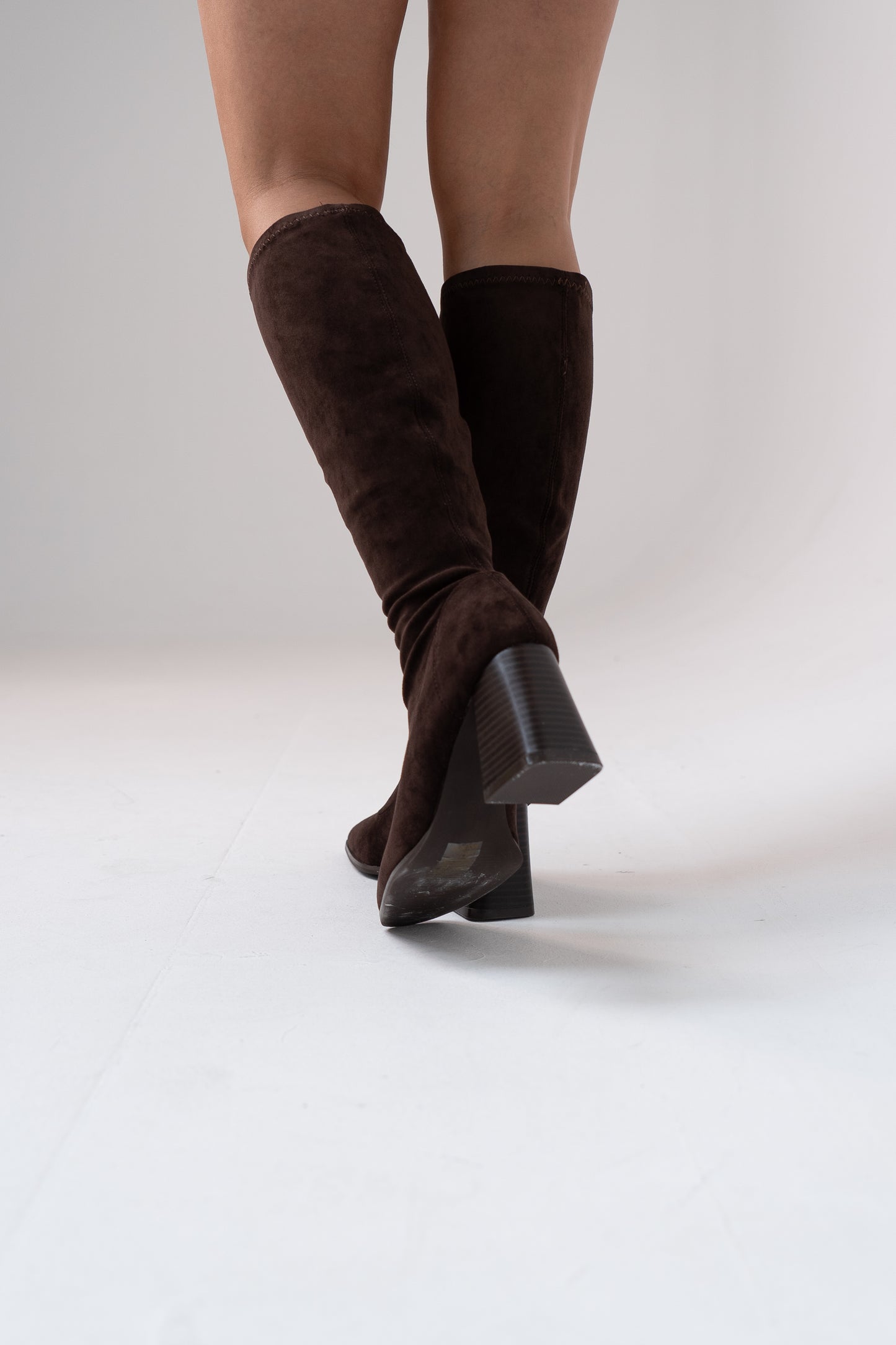 Cathy Faux Suede Knee Boot In Chocolate