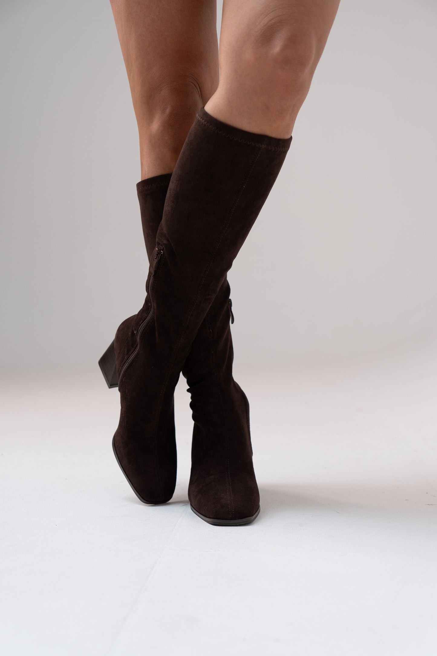 Cathy Faux Suede Knee Boot In Chocolate