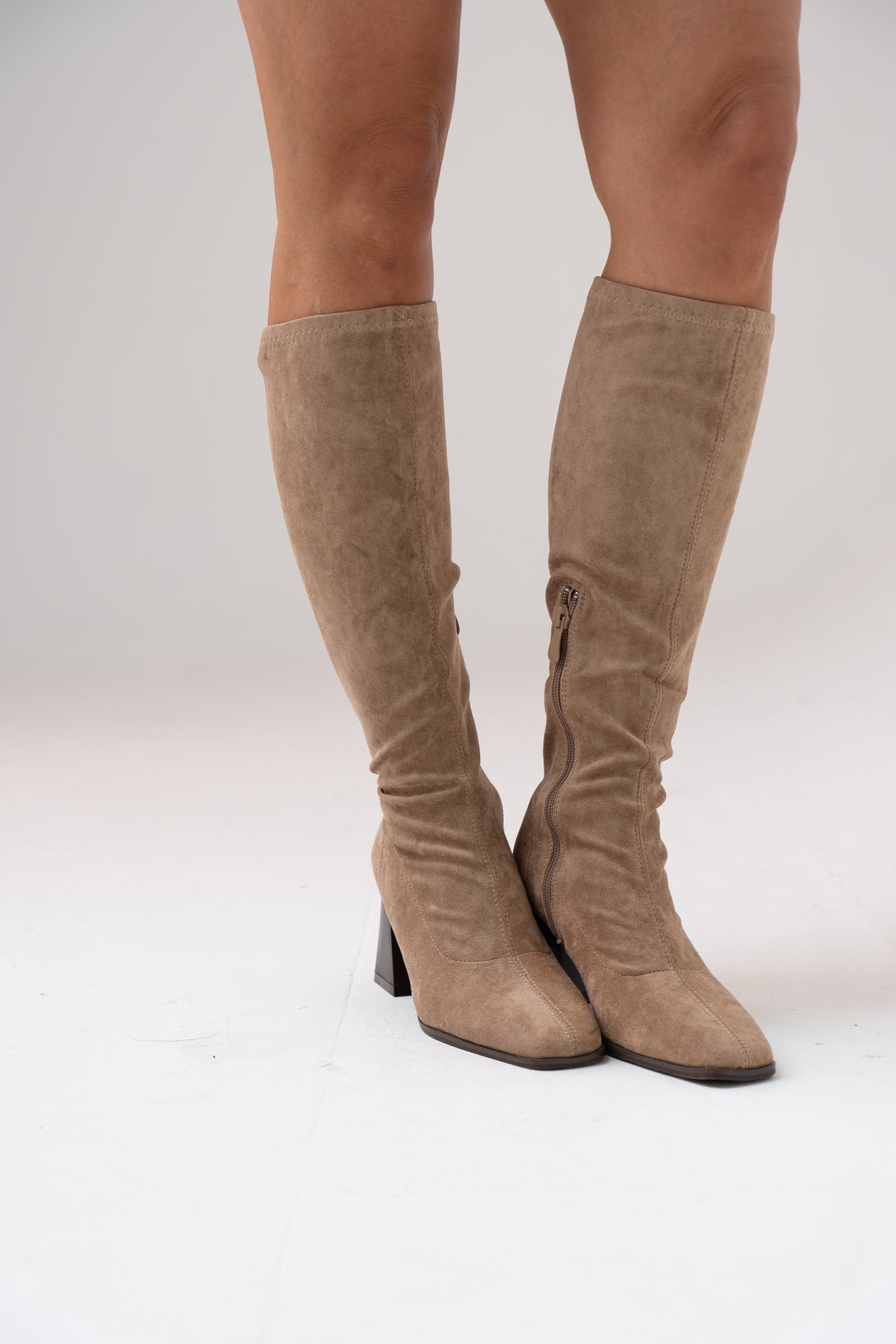 Cathy Faux Suede Knee Boot In Neutral